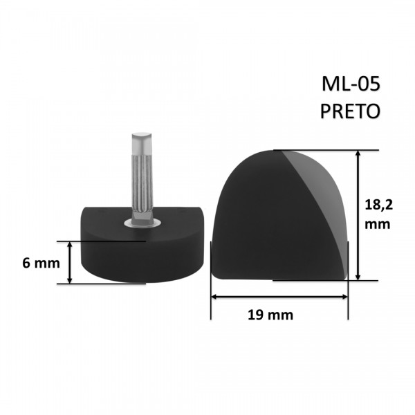 Taco ML-05 Meia Lua Preto 18,2x19x6 mm - Pacote com 10 Pares