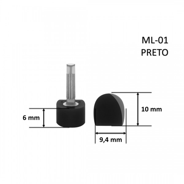 Taco ML-01 Meia Lua Preto 10x9,4x6 mm - Pacote com 10 Pares