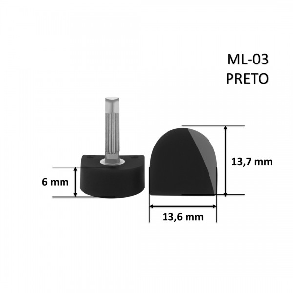 Taco ML-03 Meia Lua Preto 13,7x13,6x6 mm - Pacote com 10 Pares
