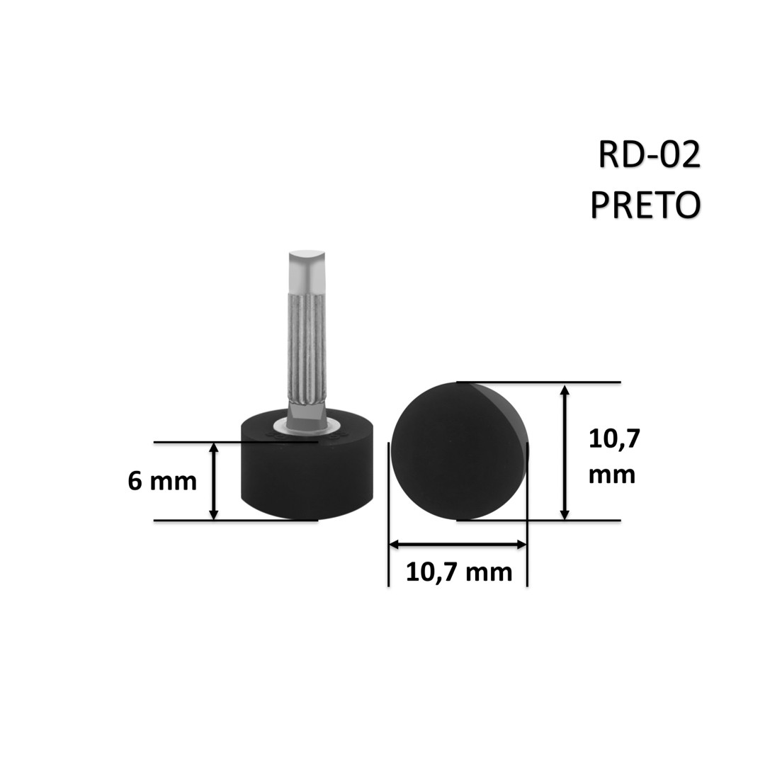 Taco RD-02 Redondo Preto 10,7x10,7x6 mm - Pacote com 10 Pares