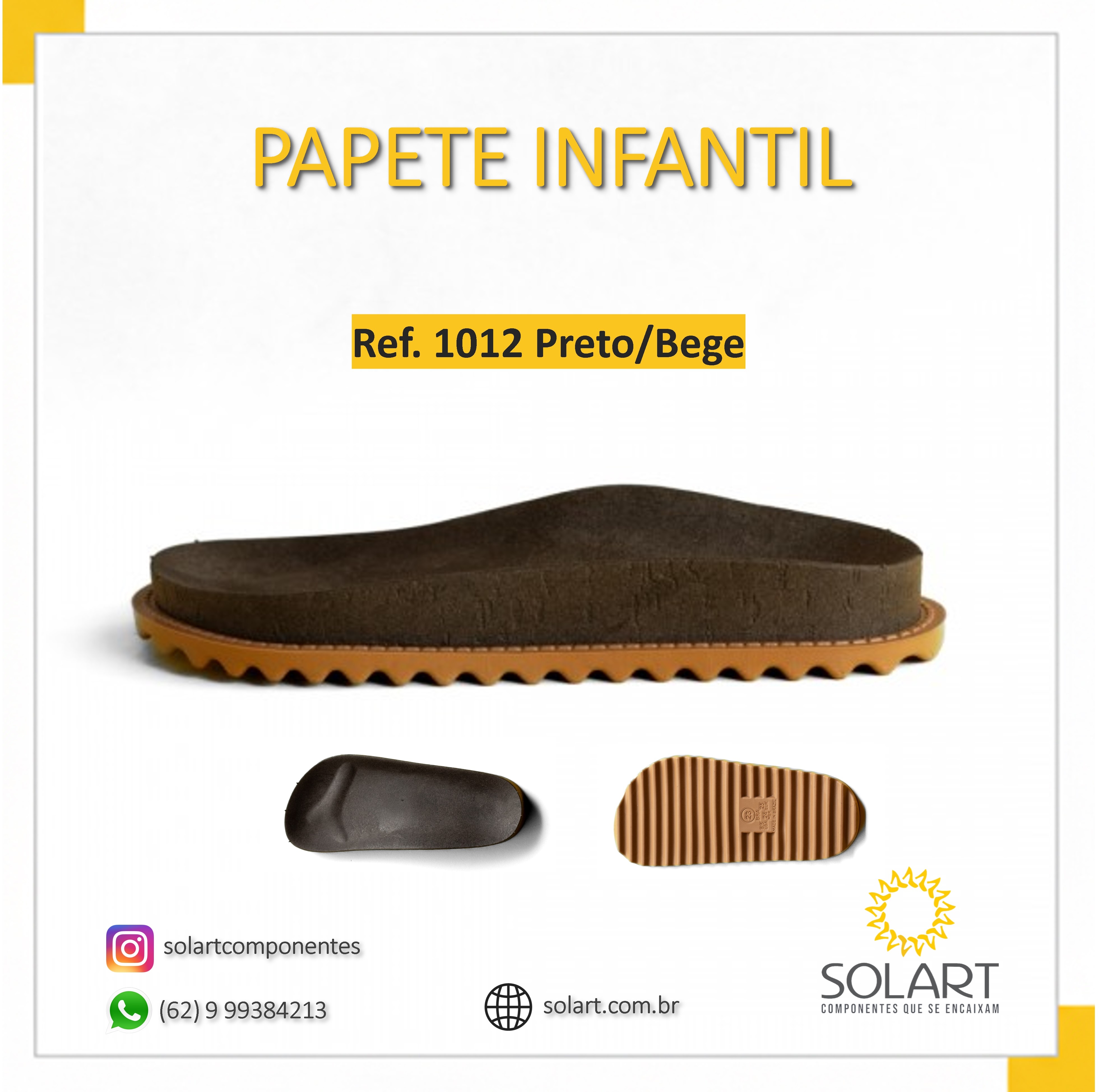 Solado Papete Infantil Preto e Bege